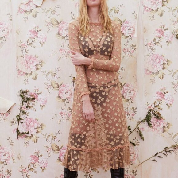NWT FOR LOVE & LEMONS GOLDEN GARDEN TULLE MIDI DRESS - Picture 4 of 6